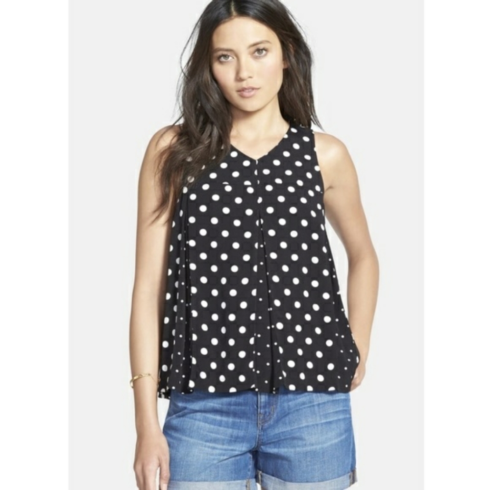 Madewell Top Trapeze Polka Dot Pleated Black White Boho Tank Summer Spring